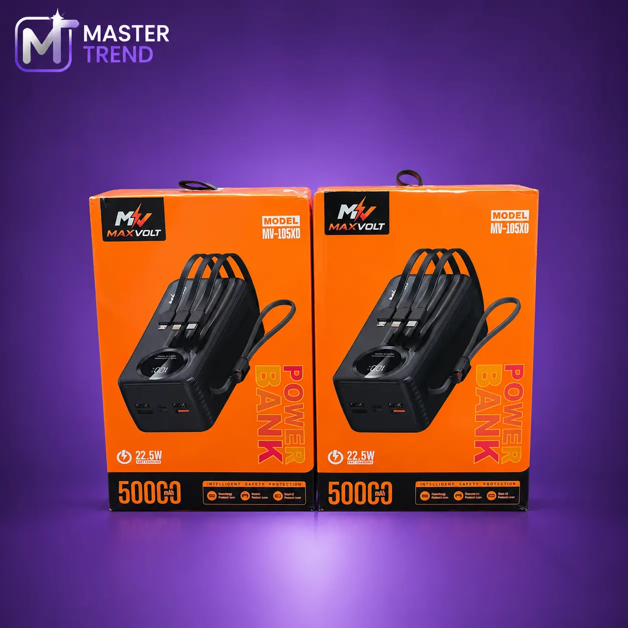 MaxVolt Power Banks on Purple Studio Backdrop